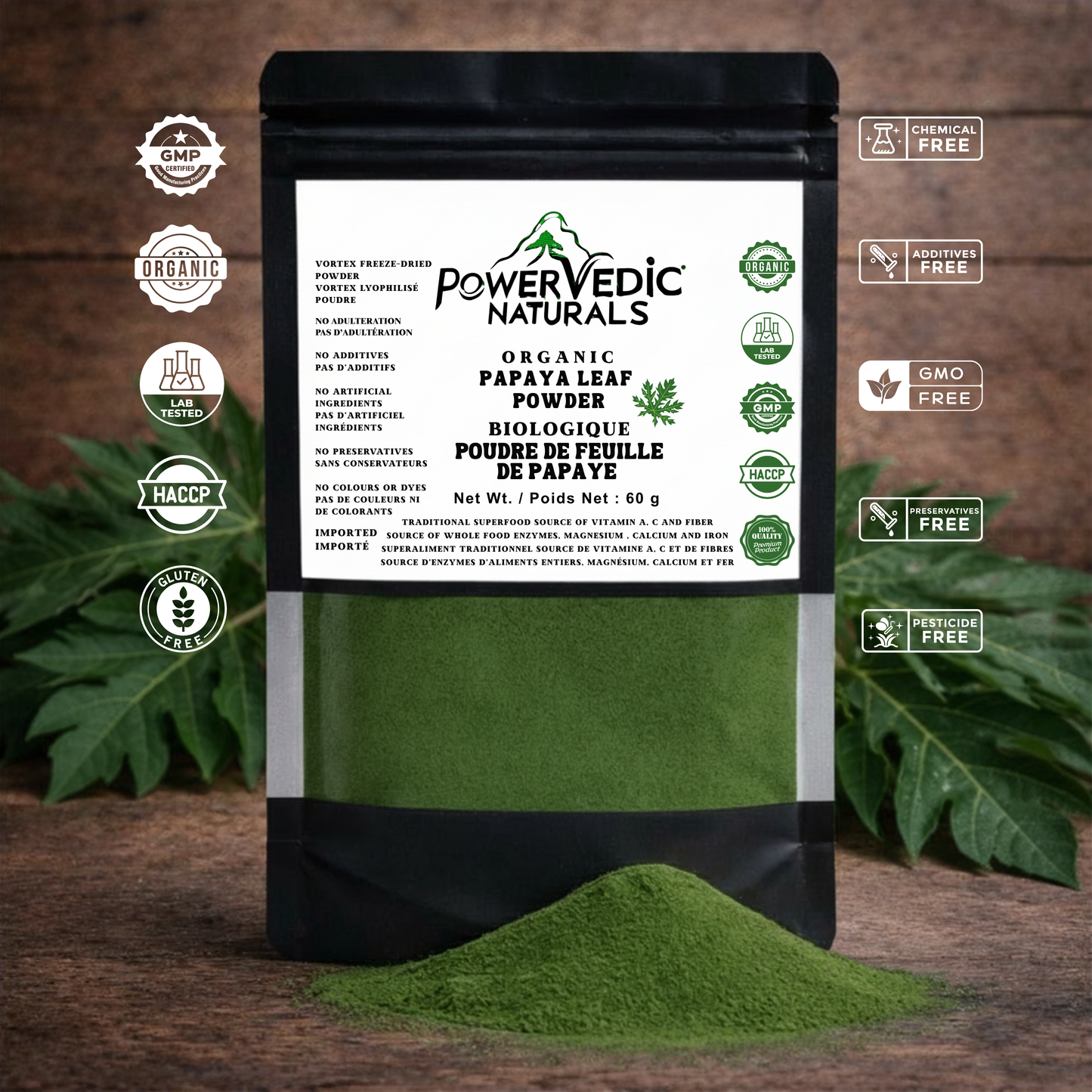 Freeze-dried Organic Papaya Leaf Powder