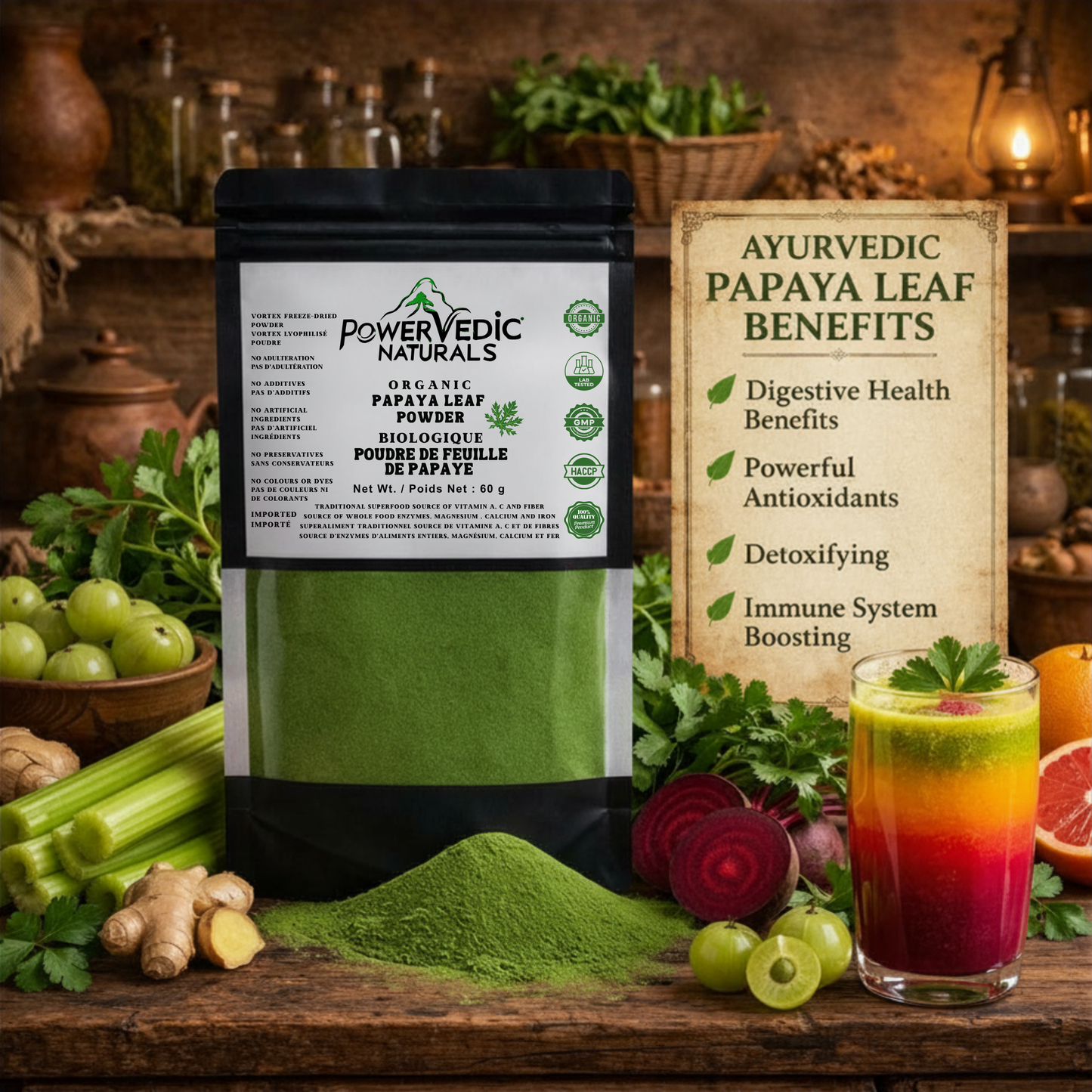 Freeze-dried Organic Papaya Leaf Powder